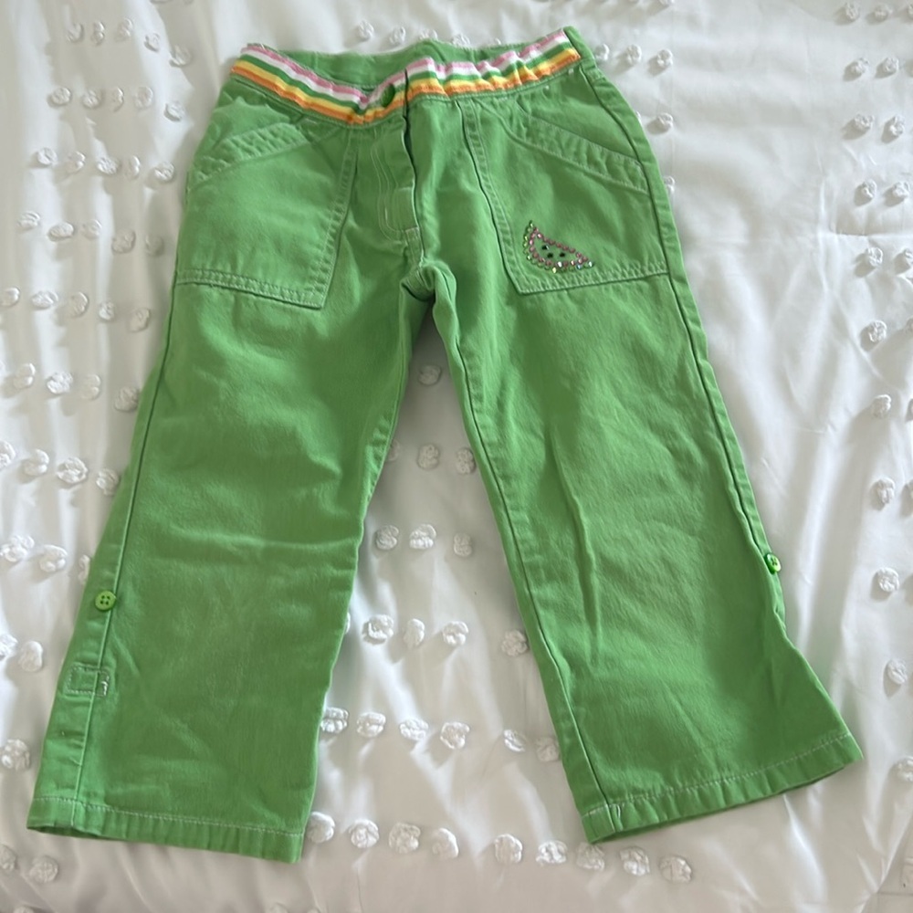 Green Kids Bottoms with Rainbow Waistband